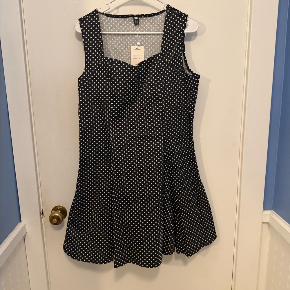 Face Face Fashions Black and White Polka Dot Fit-and-Flare Dress NWT